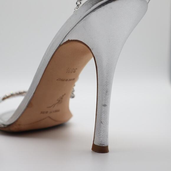 Rene Caovilla Silver Jeweled Ankle Strap Pumps Size 38.5 - Picture 9 of 11